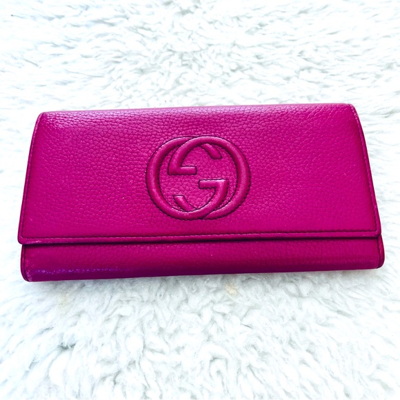 Gucci GG Logo Grain Leather Magenta/Dark Pink Long Wallet - Picture 8 of 16